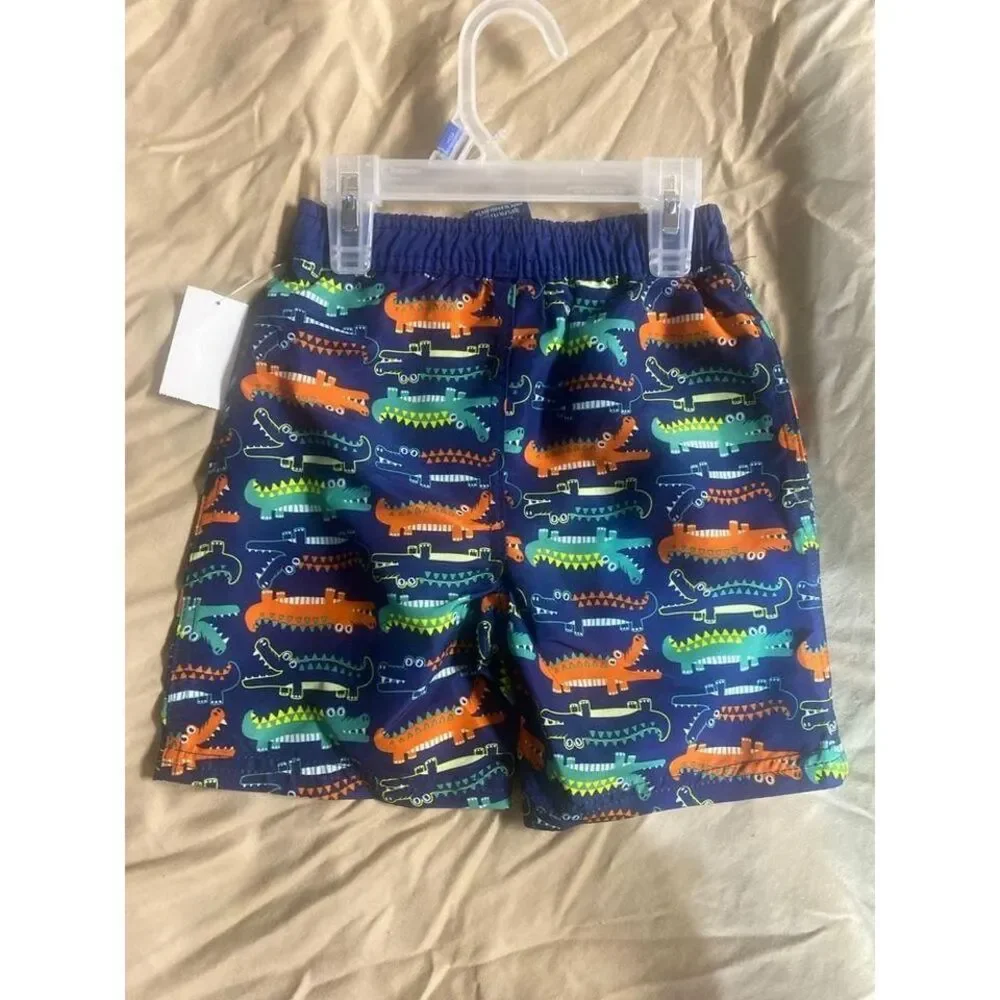 Quad Seven Boys Swim Trunks Navy Alligator Crocodile Print Board Shorts Size‎ 3T